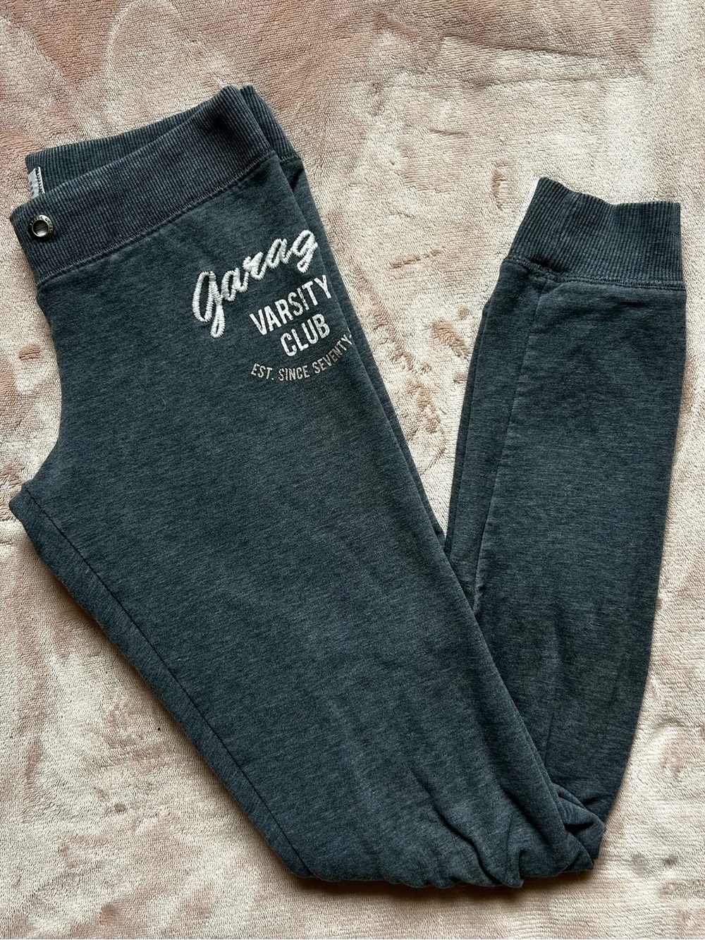 Y2K Garage Varsity Club Grey Fitted Sweatpant Leggings Retro Lounge XS
